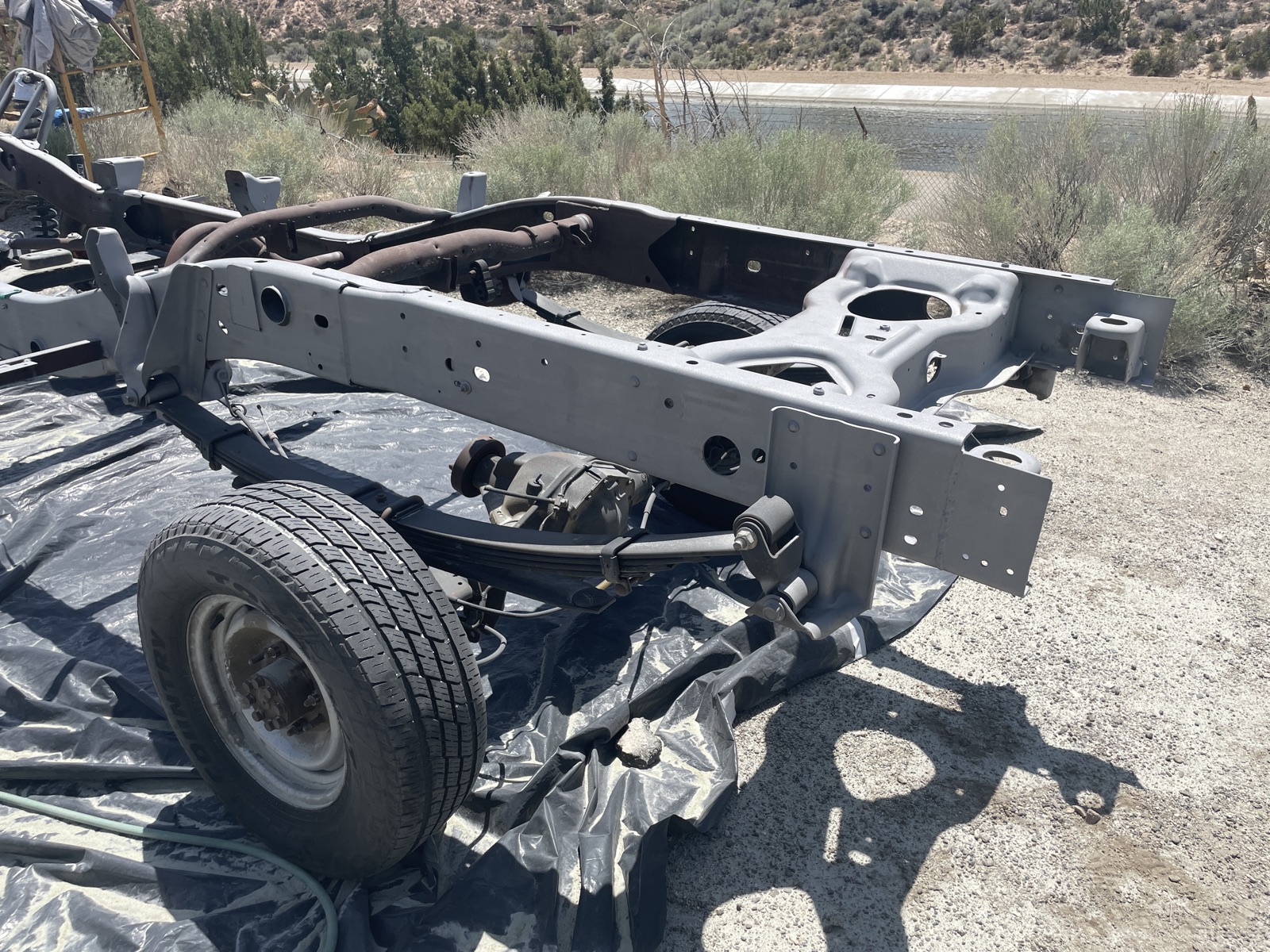 Truck chassis stripped to bare metal